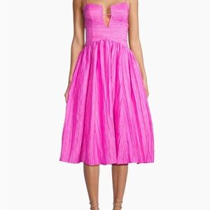 Neiman Marcus Vibrant Pink Cut Out Pleated A-line Dress for Cocktail